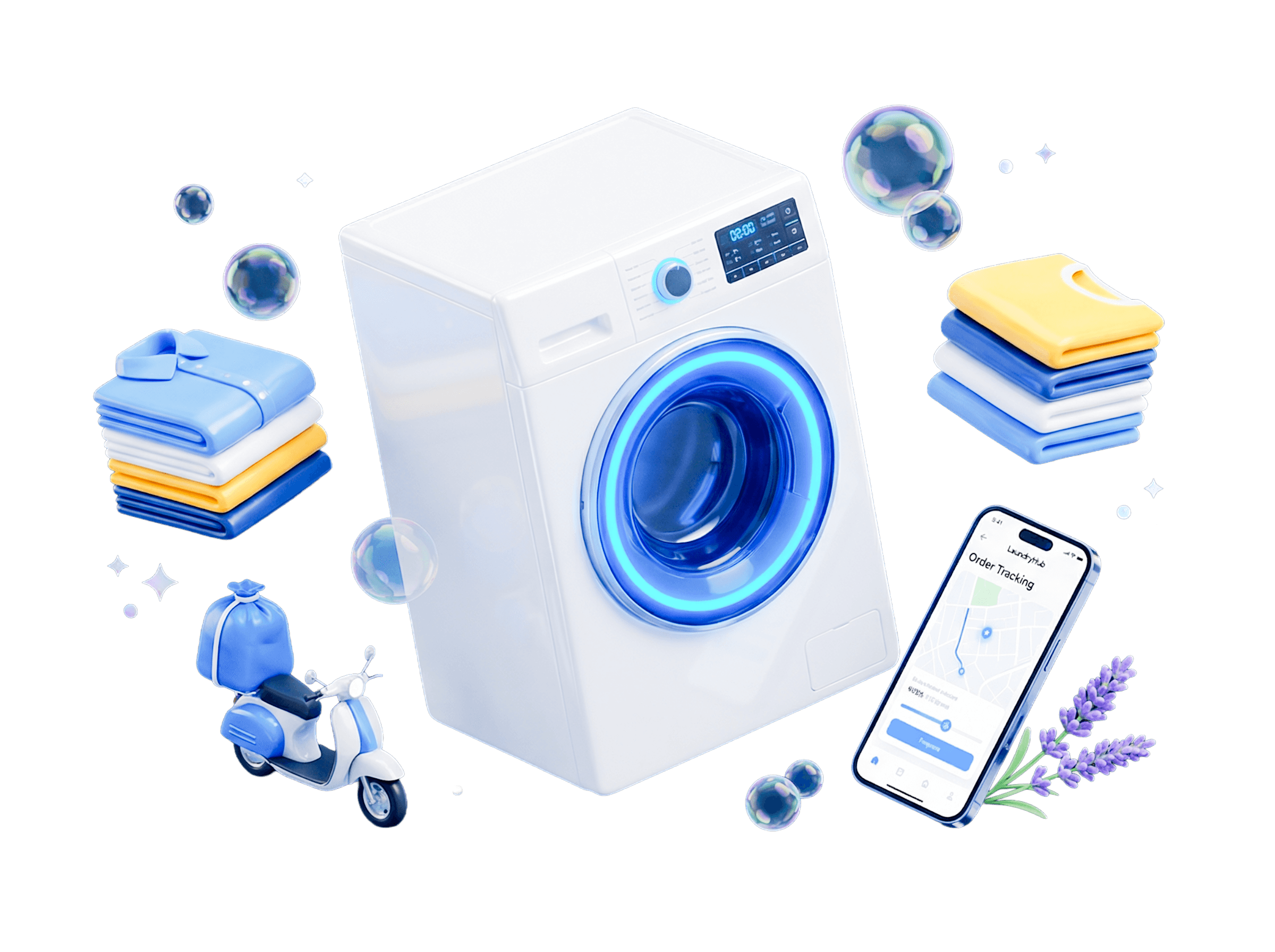 Woshx premium laundry service — washing machine, folded clothes, delivery